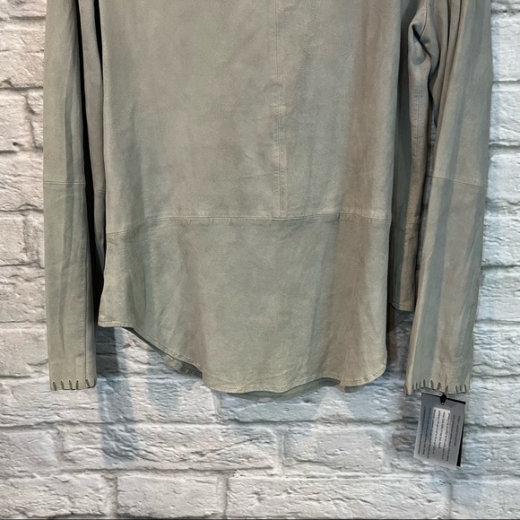 NWT Brooke & Goldie Women’s Large Goat Leather Light Grey V-Neck Long Sleeve Top - Picture 10 of 13